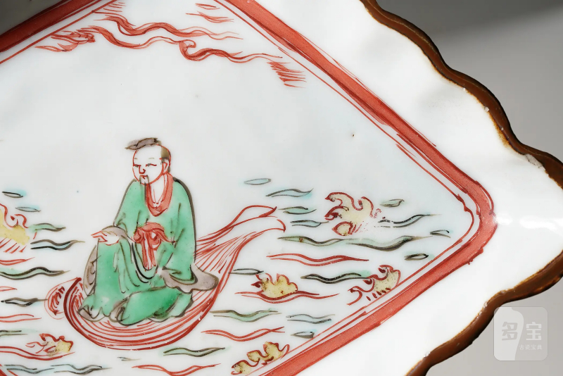 明天启 景德镇古渡五彩仙人乘槎图菱口盘 - 图9